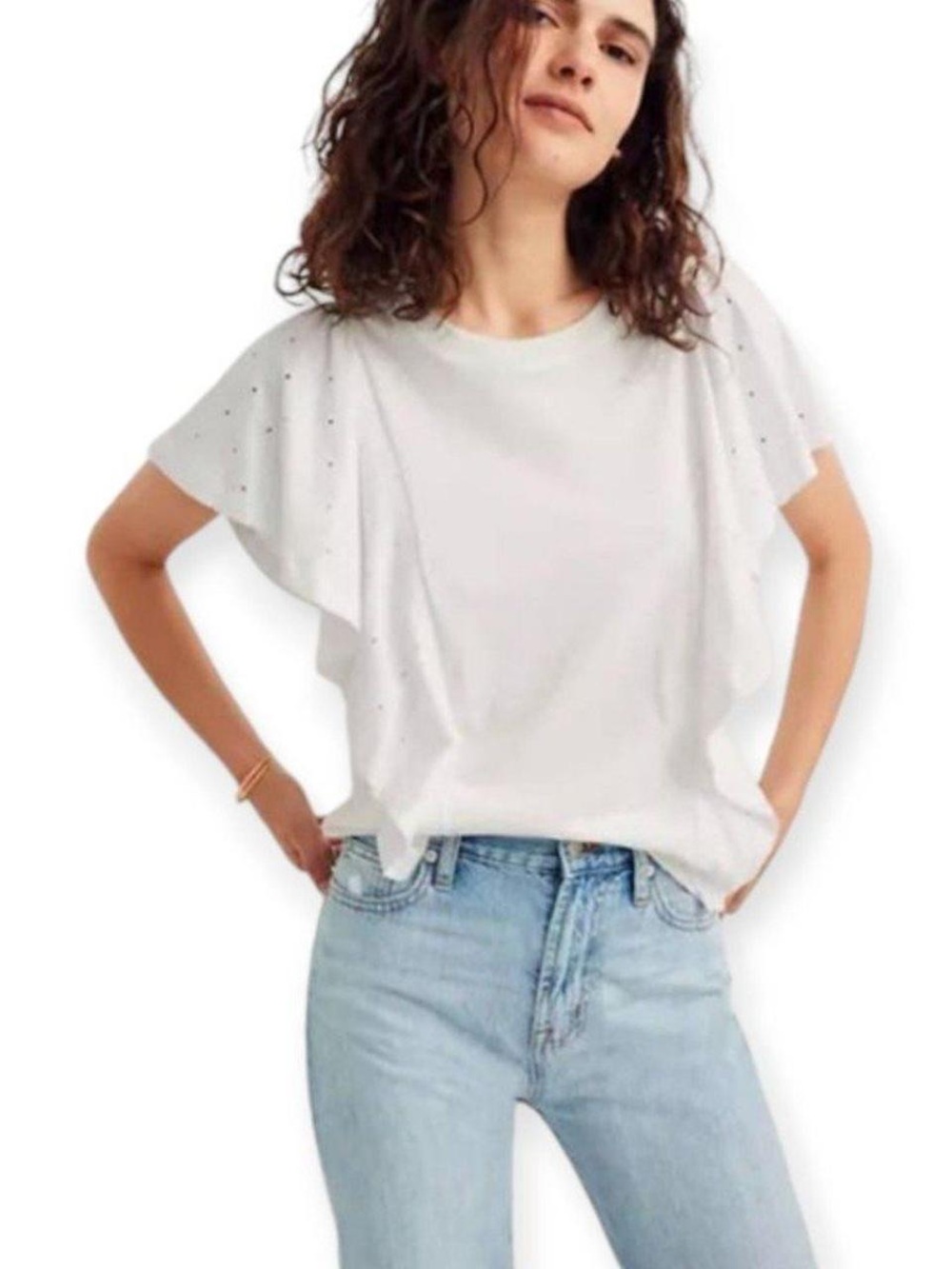 Madewell Texture & Thread Flutter Sleeve Tee Women’s Size Medium ***stained***